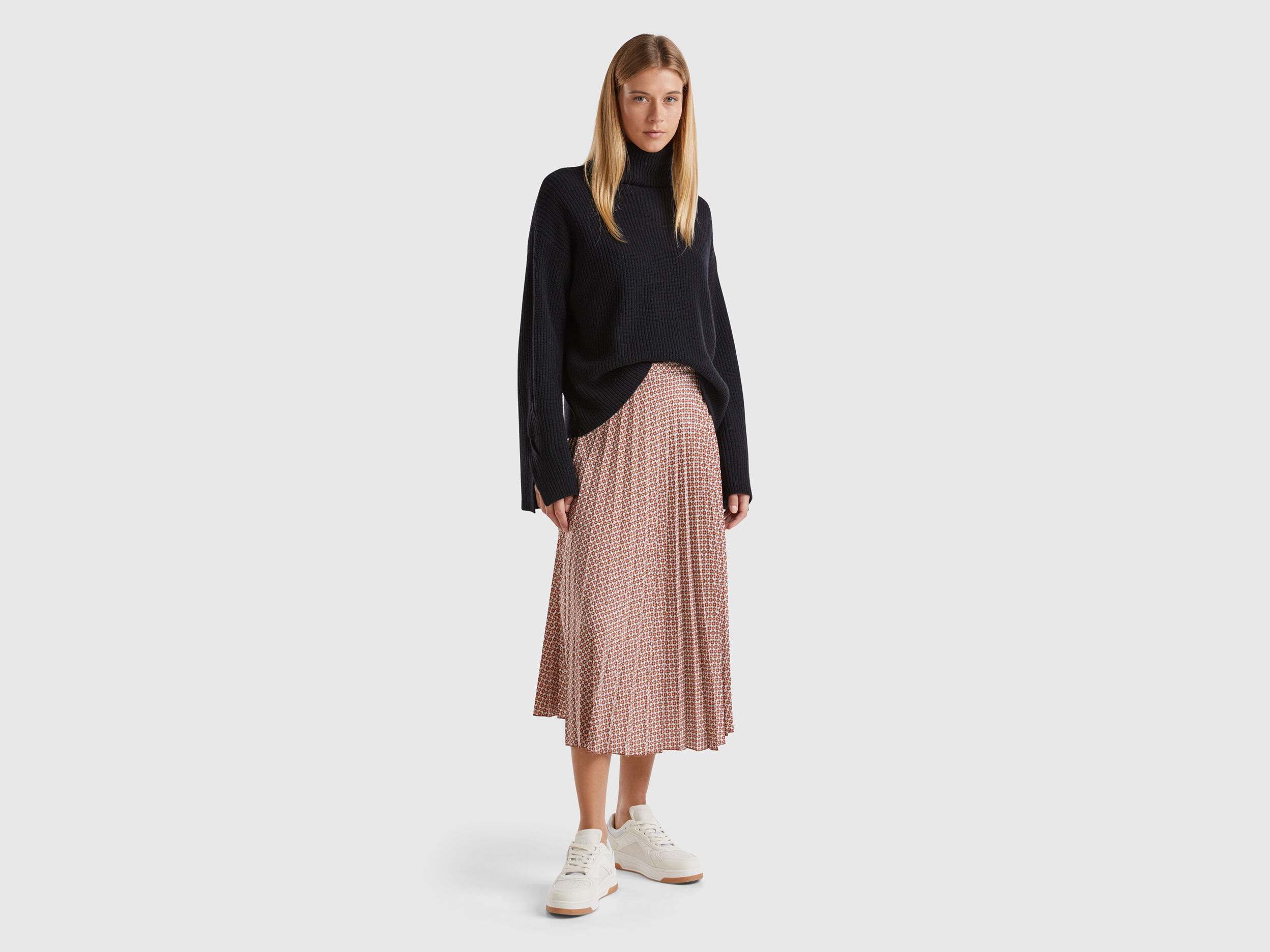 YOLAI Women's Solid Color Pleated Skirt High Elastic Solid Mid Length A  Line Skirt Solid Colours Business Skirts