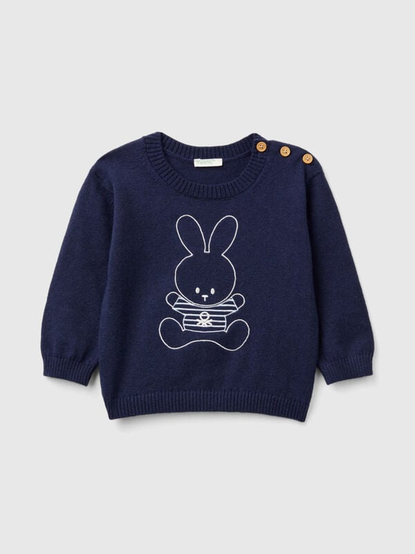 Sweater in wool blend with embroidery New Born (0-18 months)