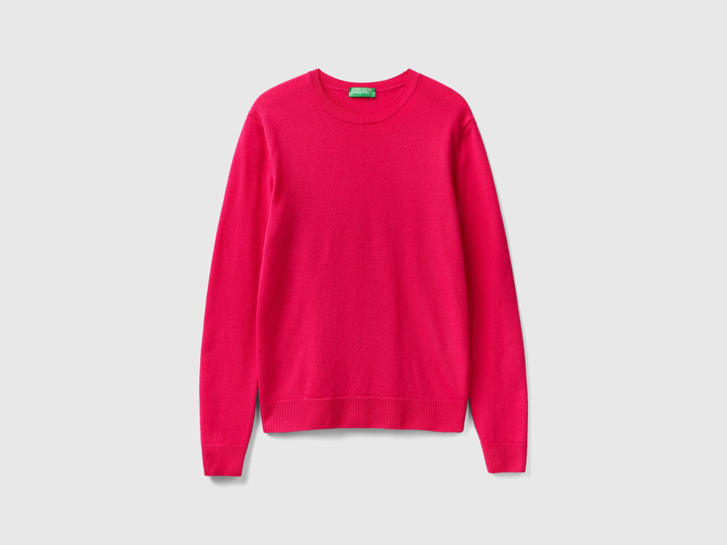 Fuchsia crew neck sweater in Merino wool Fuchsia Benetton