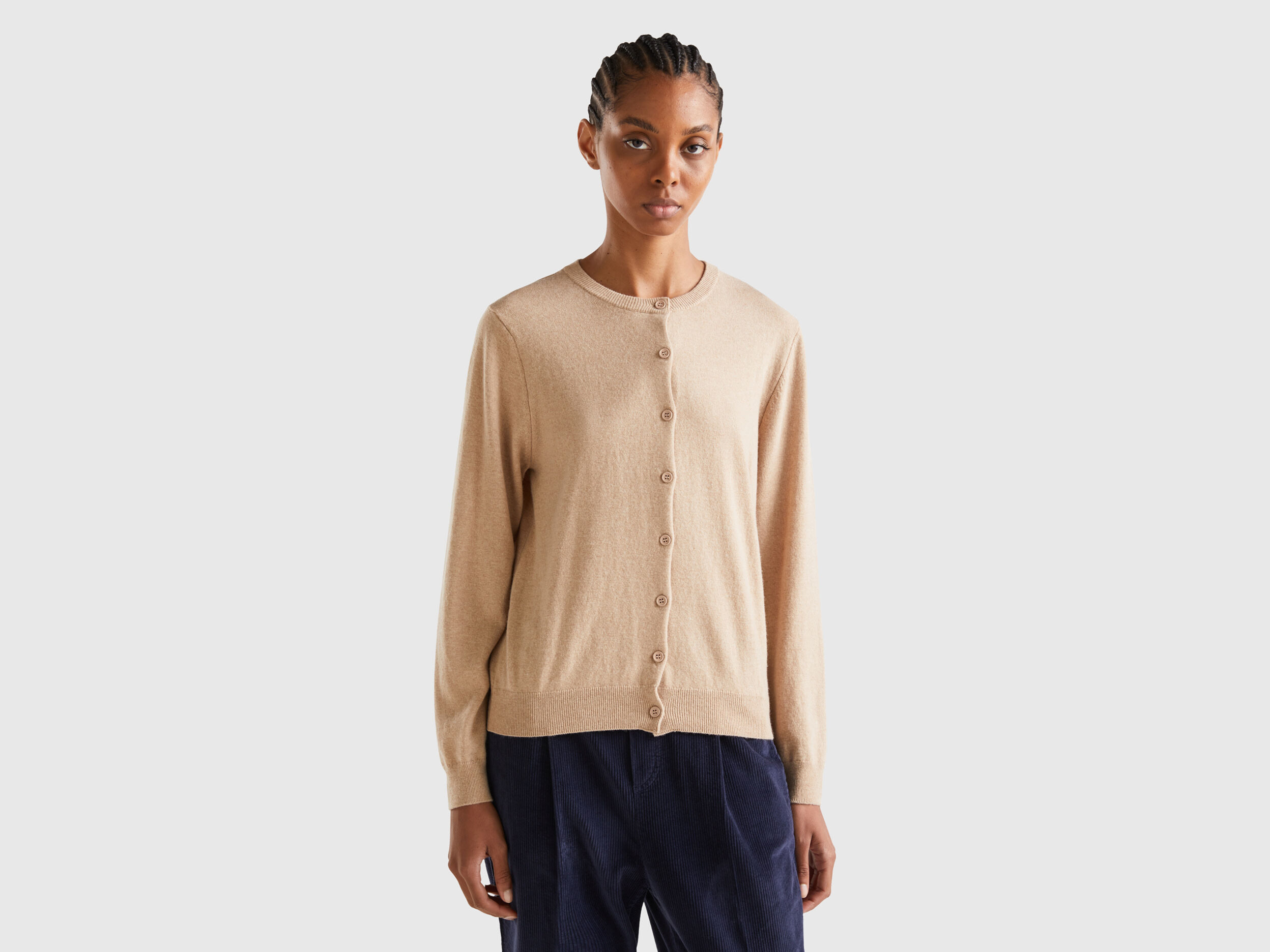 Beige cardigan in cashmere and wool blend Beige Benetton