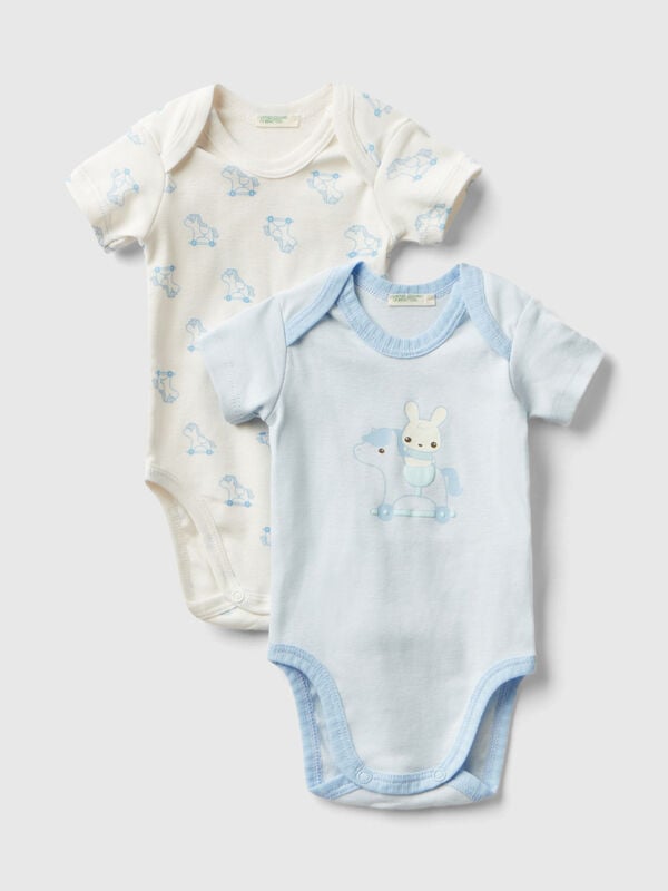 Two short sleeve bodysuits in organic cotton New Born (0-18 months)