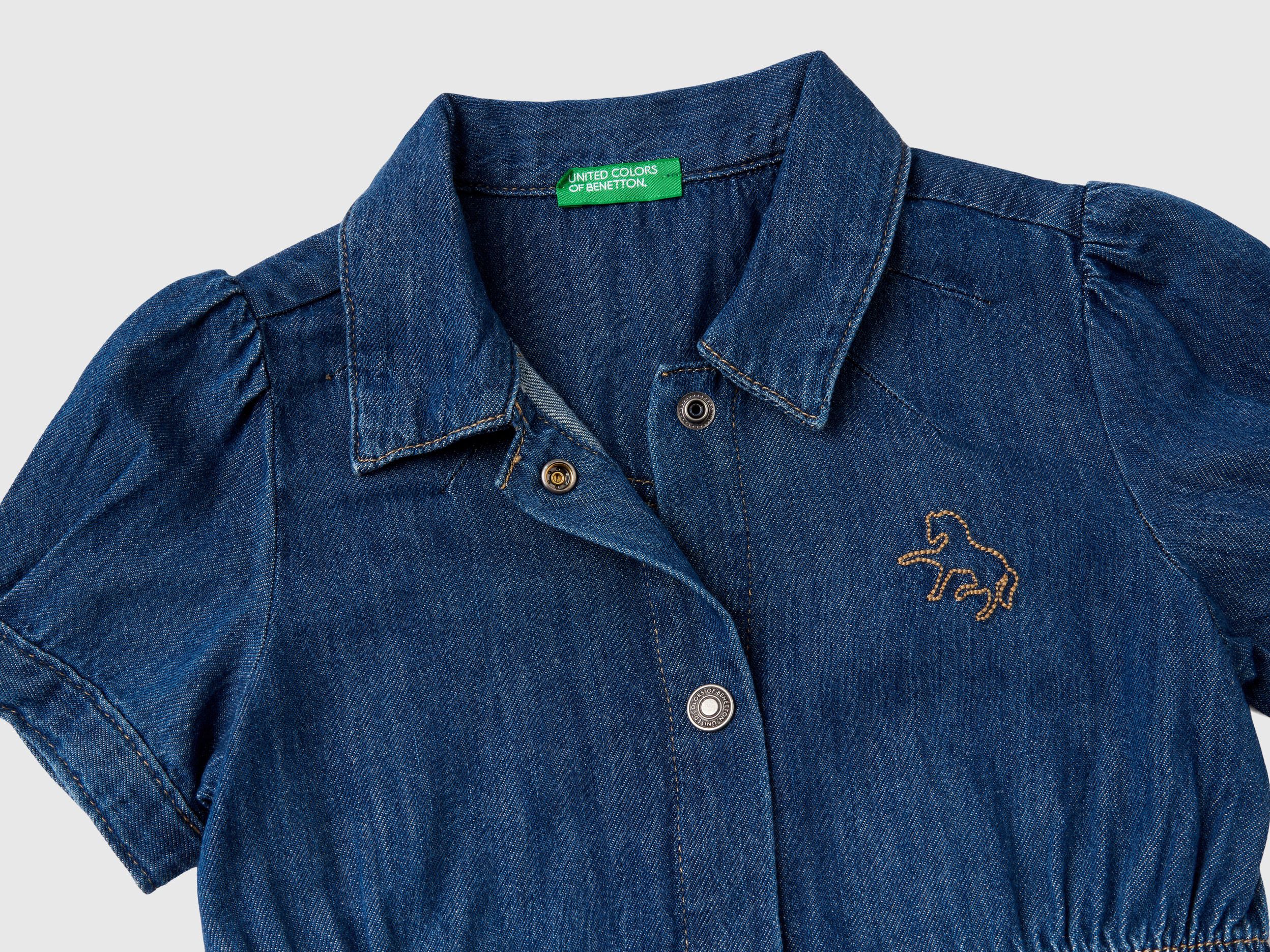 Denim shirt dress with collar - Blue | Benetton