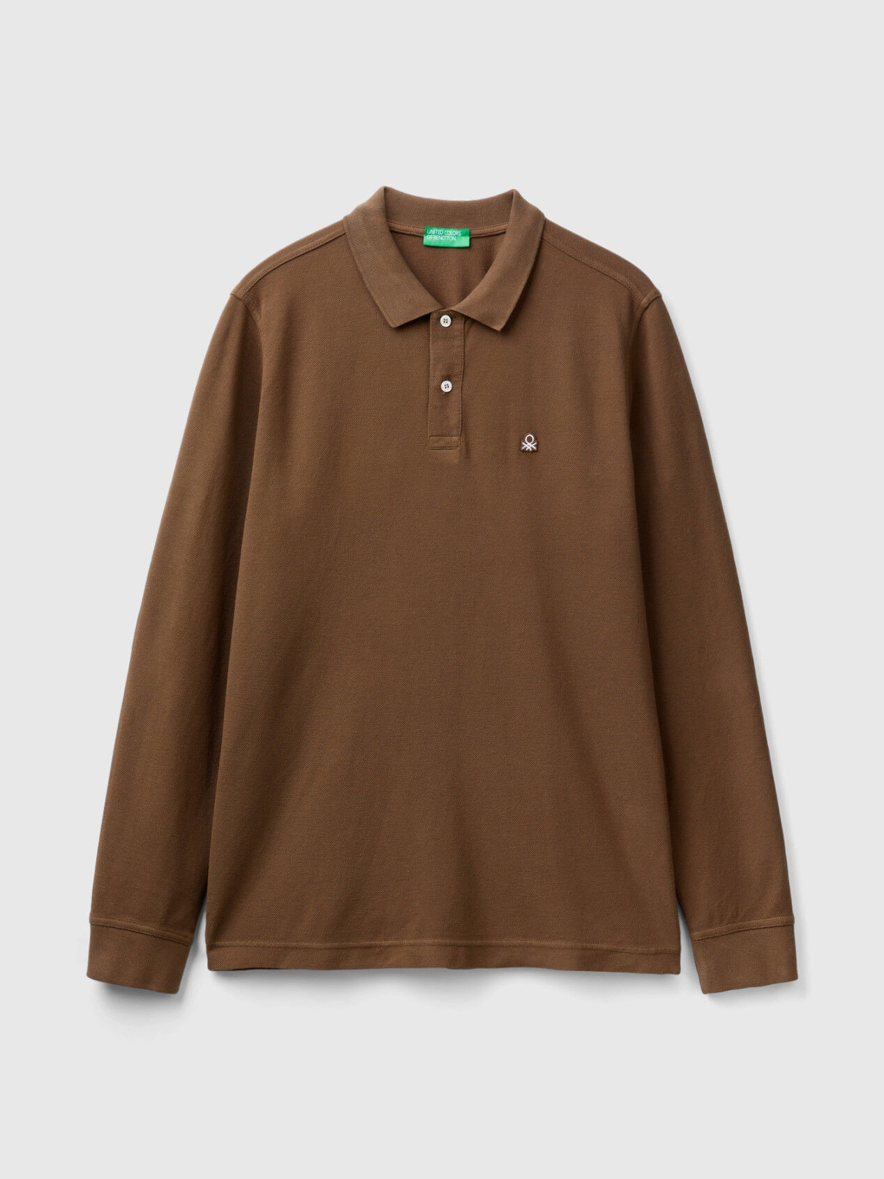 Polo de manga larga de 100 algodon Marron Benetton