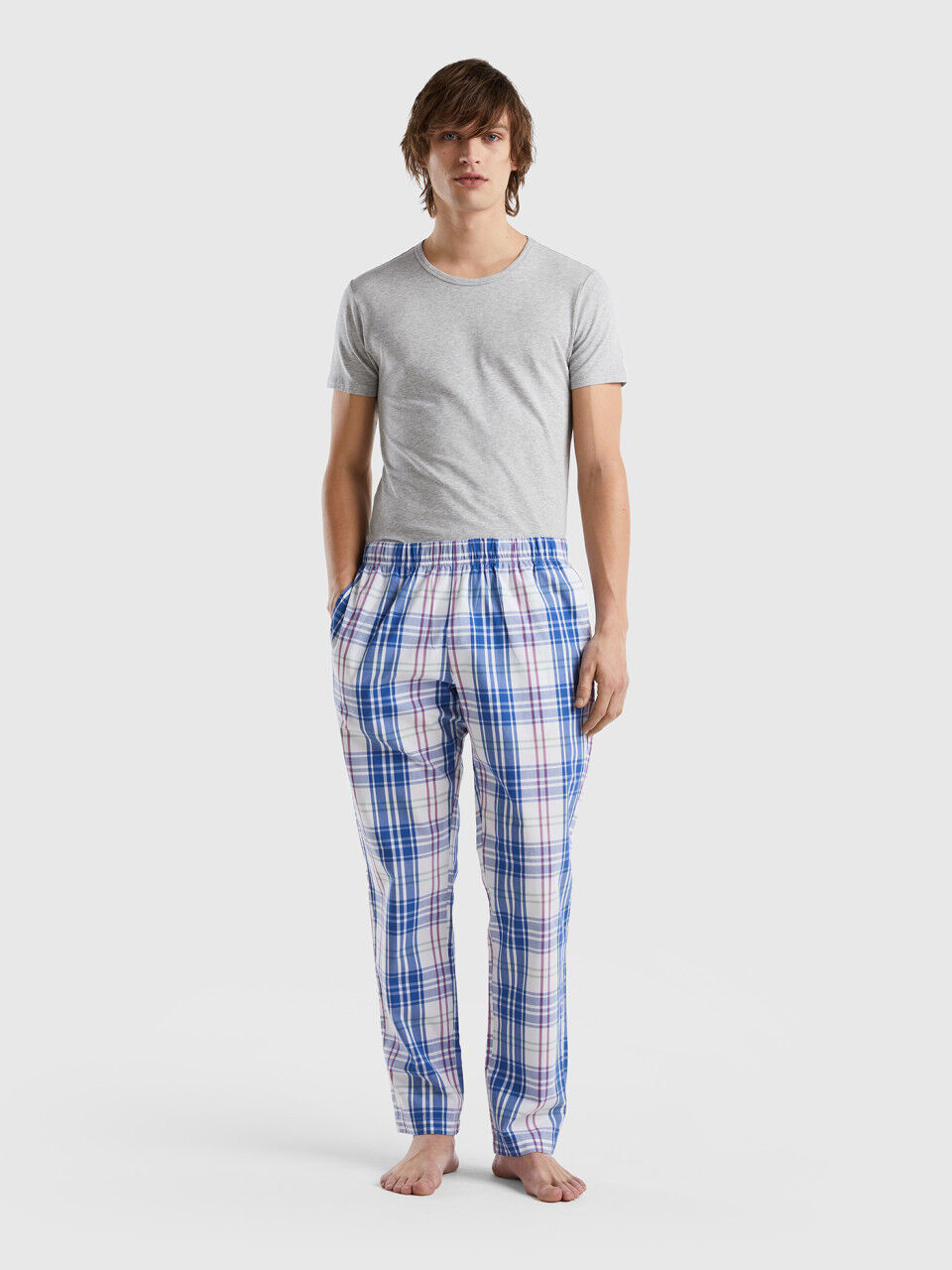 Check trousers in 100% cotton