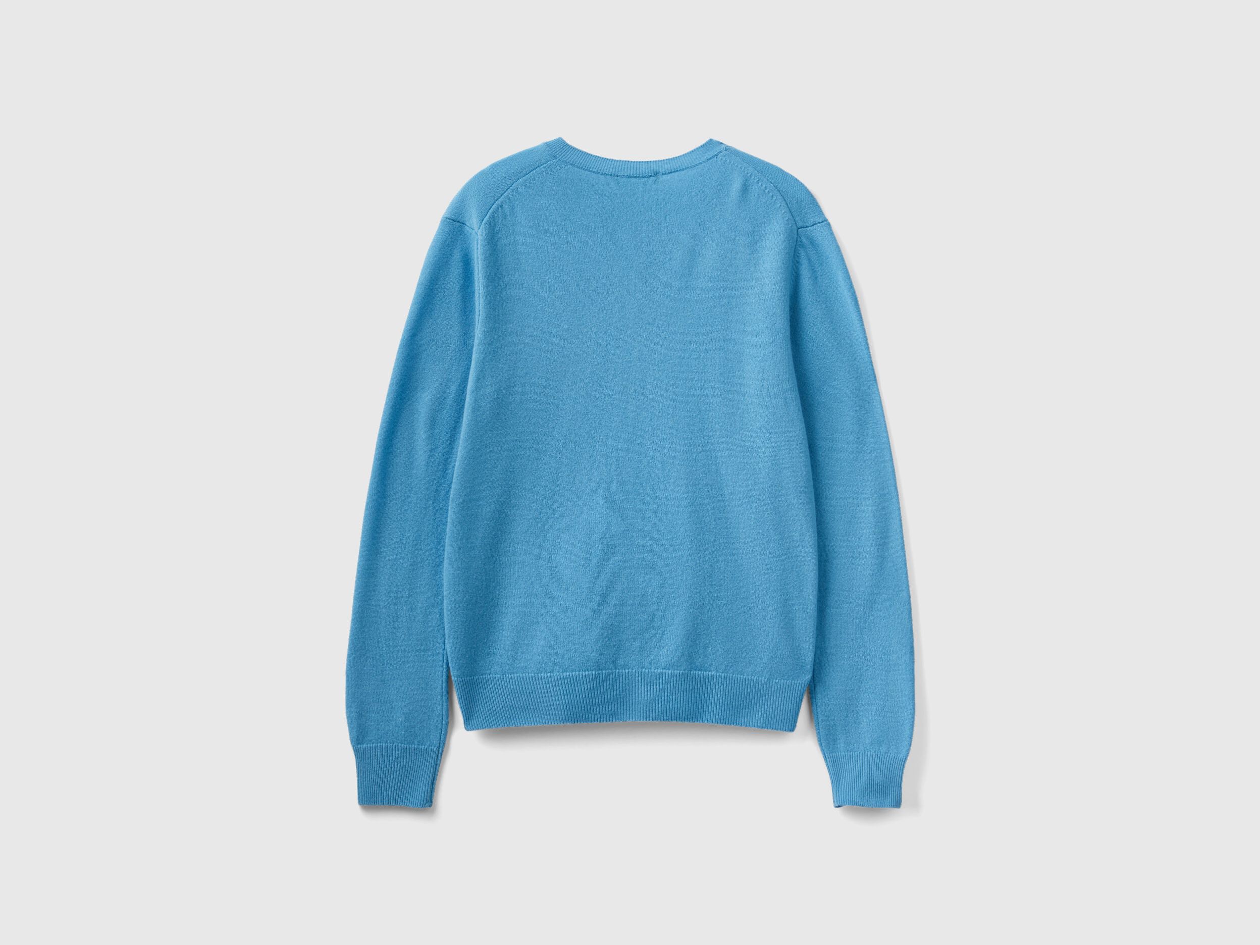 Light blue crew neck cardigan in pure Merino wool Light Blue