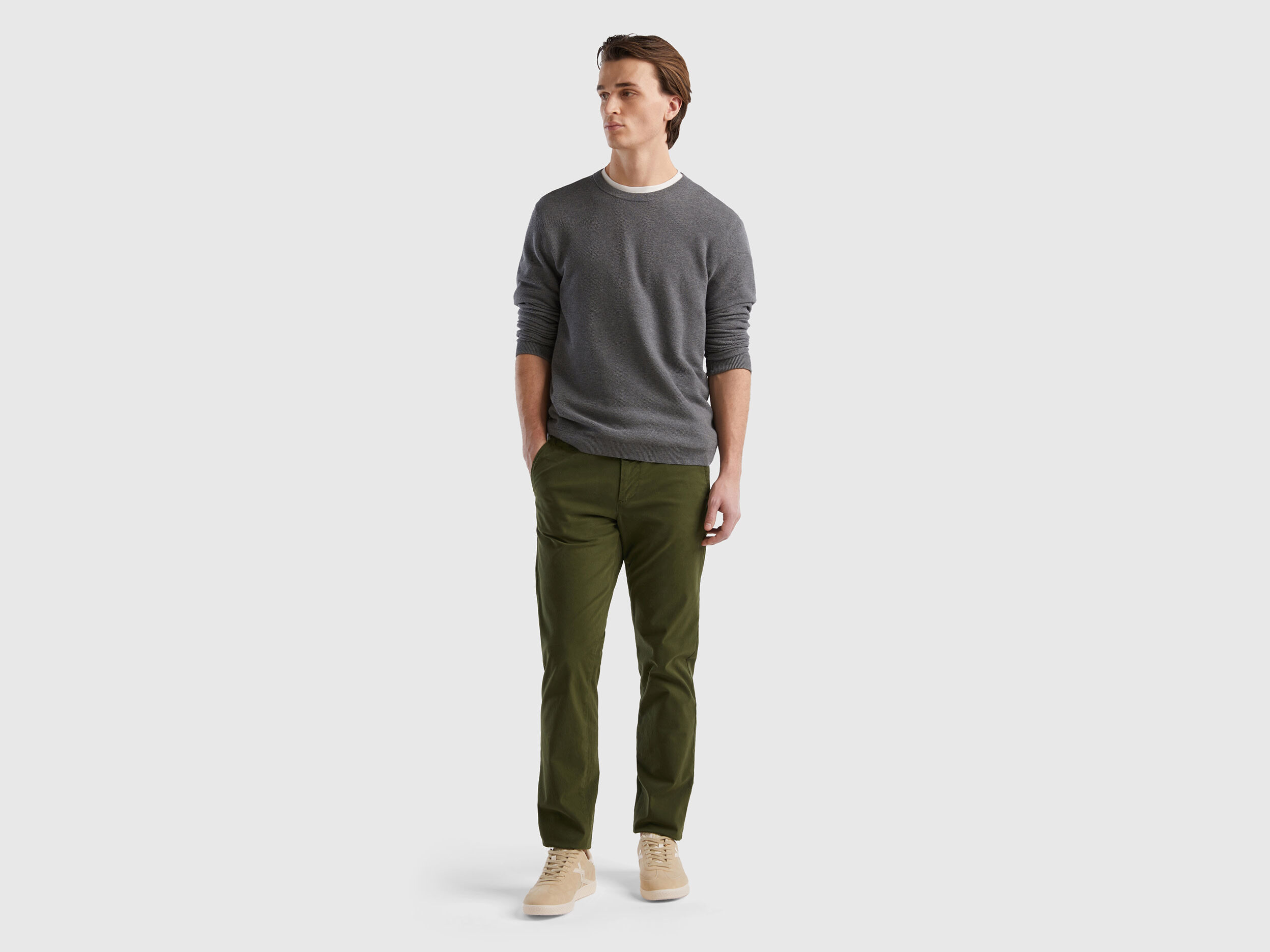 Olive green slim fit chinos - Olive Green | Benetton