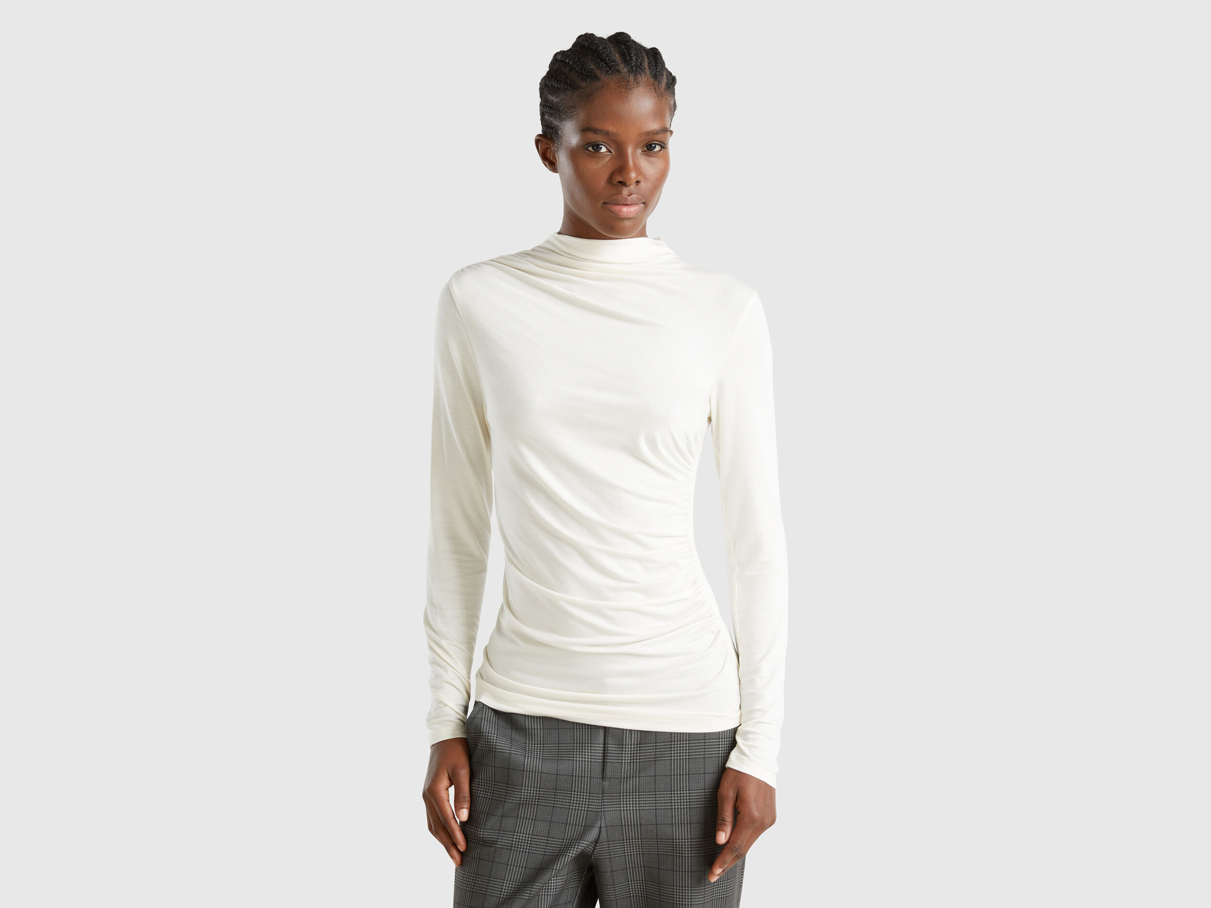 Slim fit stretch Modal t shirt Creamy White Benetton
