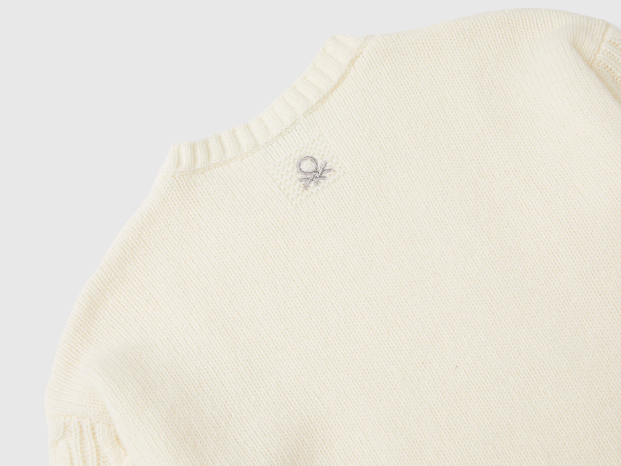 Cable knit sweater in wool blend - Creamy White | Benetton Cable knit sweater in wool blend - Creamy White | Benetton