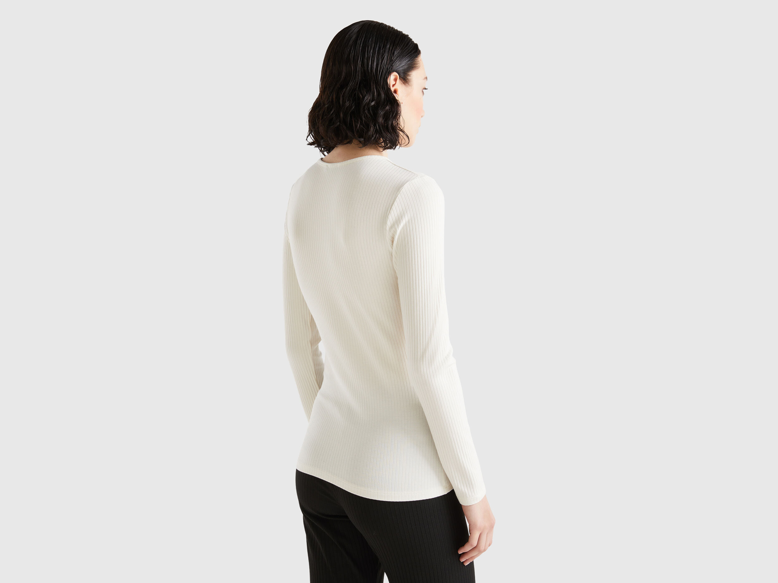 Ribbed crew neck t shirt Creamy White Benetton