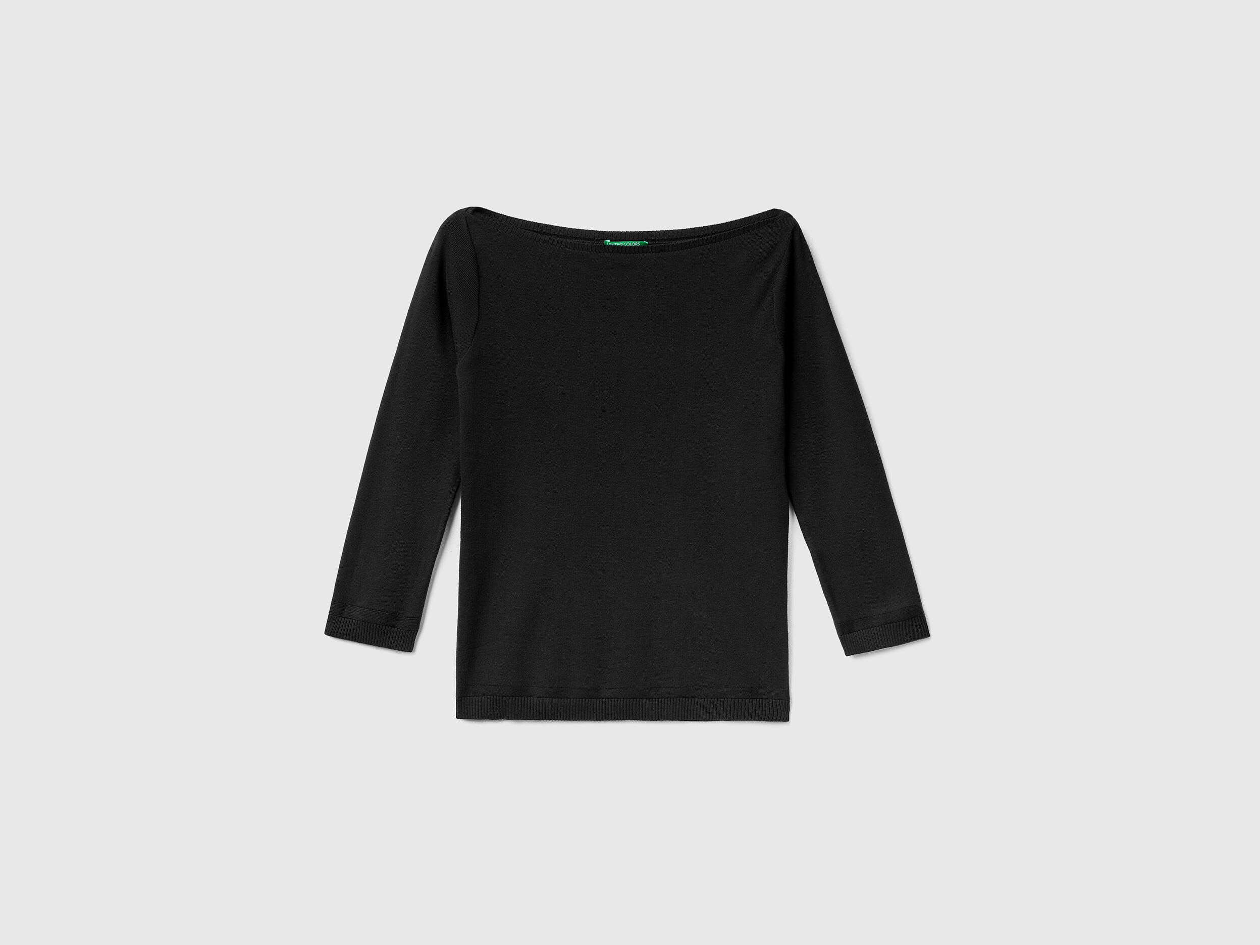 100 cotton boat neck sweater Black Benetton
