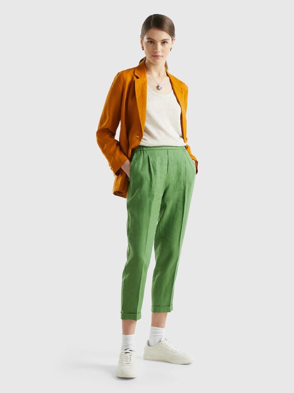 Buy Girls Linen Trouser Pants, Cream Online at 50% OFF