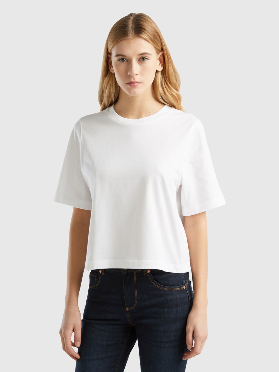 100% cotton boxy | White t-shirt - fit Benetton