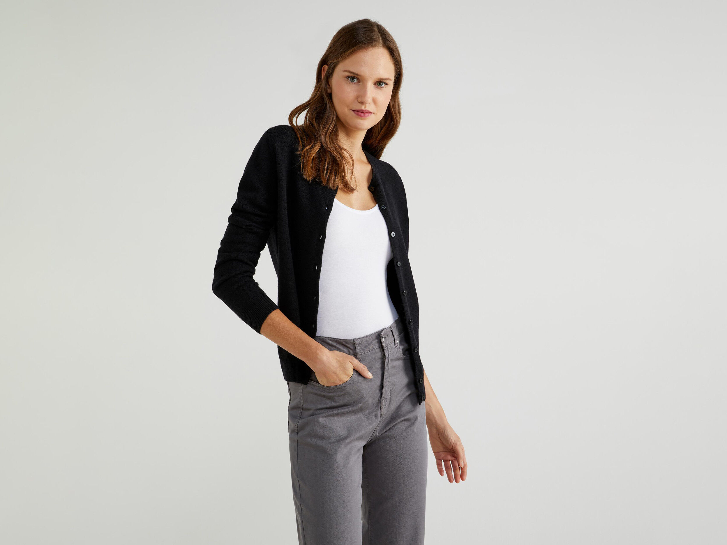 black wool cardigan