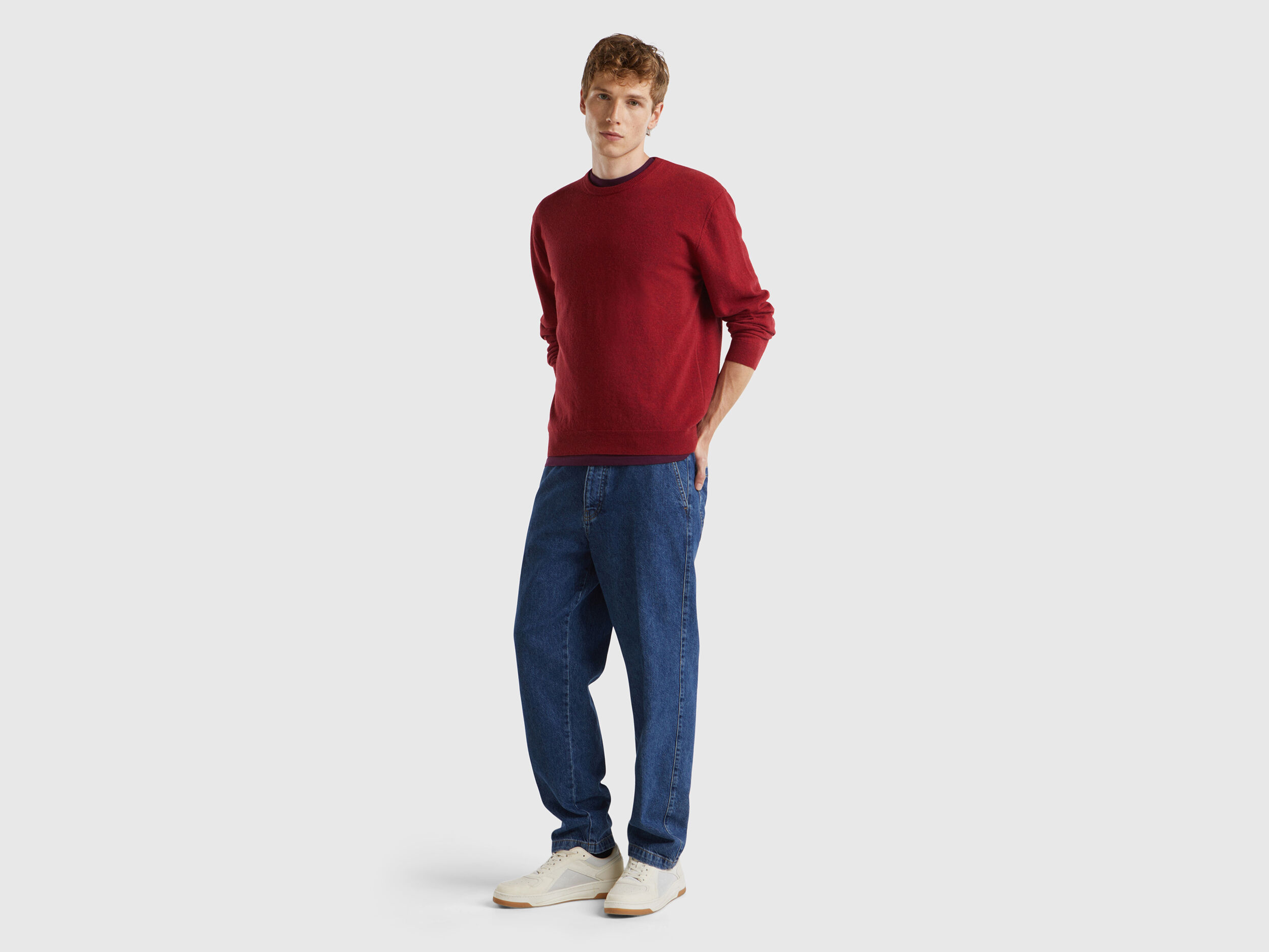 Marl red crew neck sweater in pure Merino wool Red Benetton