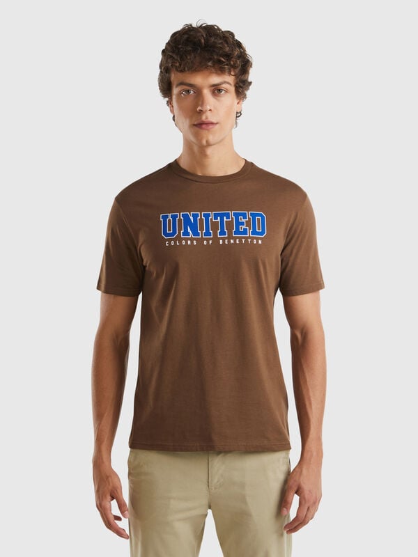 Brown organic cotton t-shirt with white logo Men