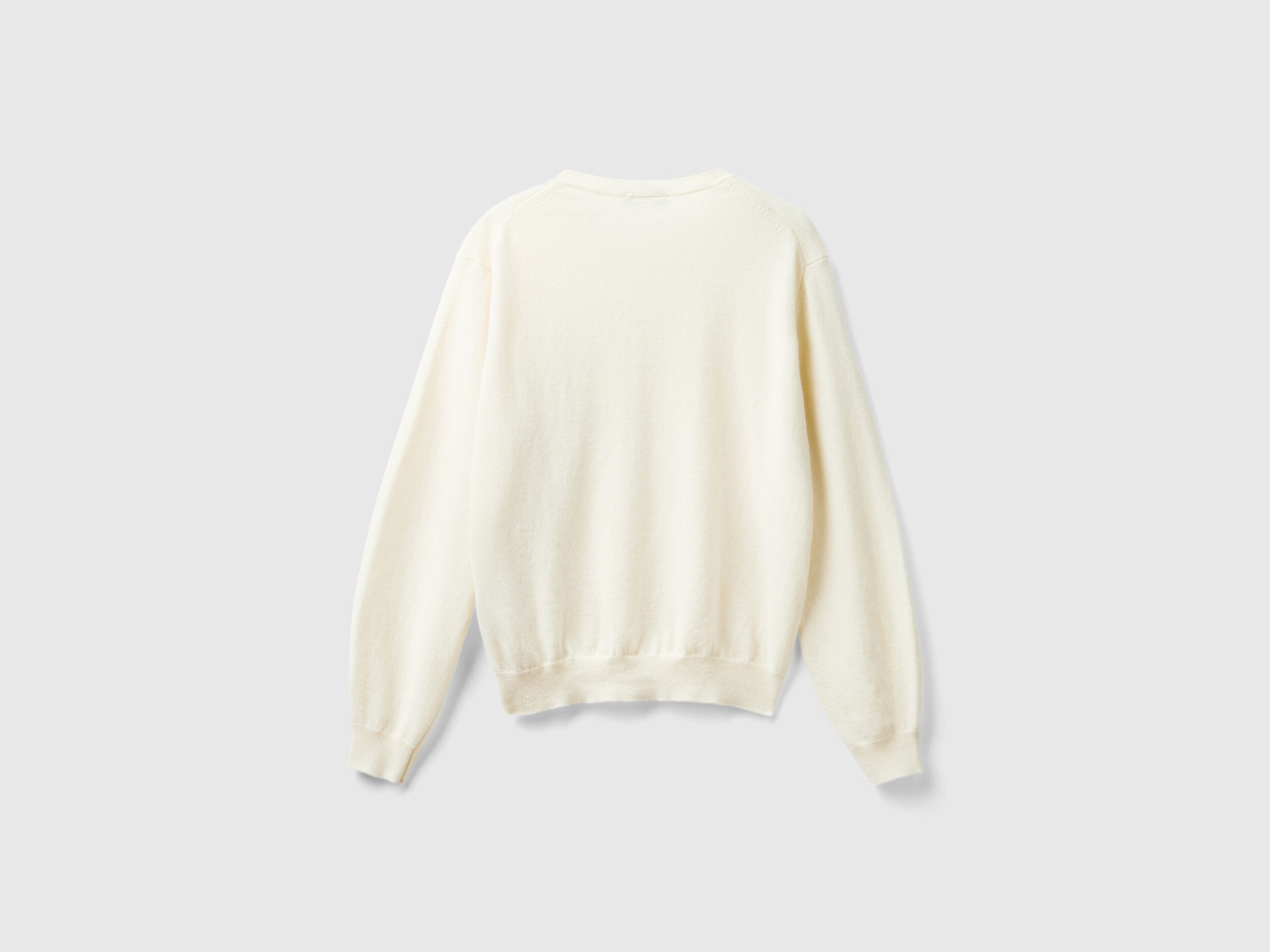 Cable knit sweater in wool blend - Creamy White | Benetton