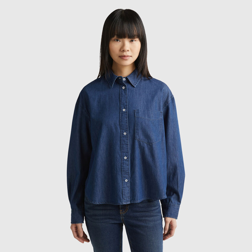 Chambray Blue Cropped Shirt
