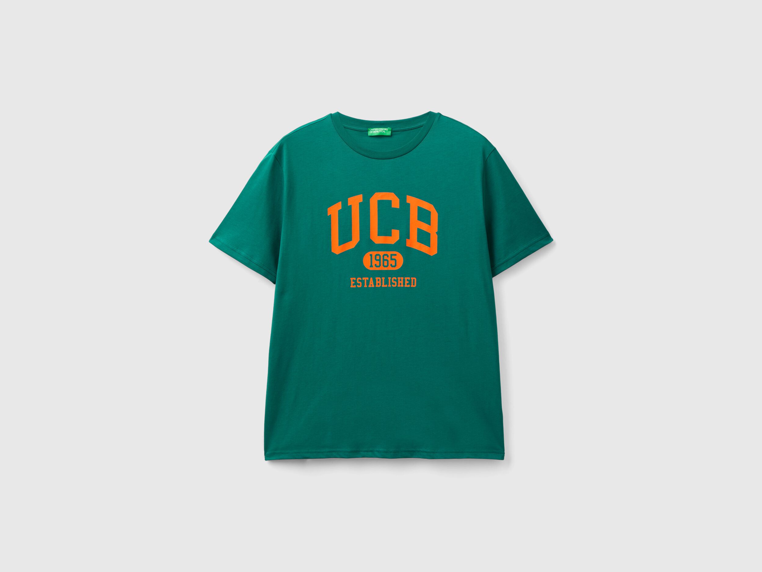 Dark green organic cotton t shirt with orange logo
