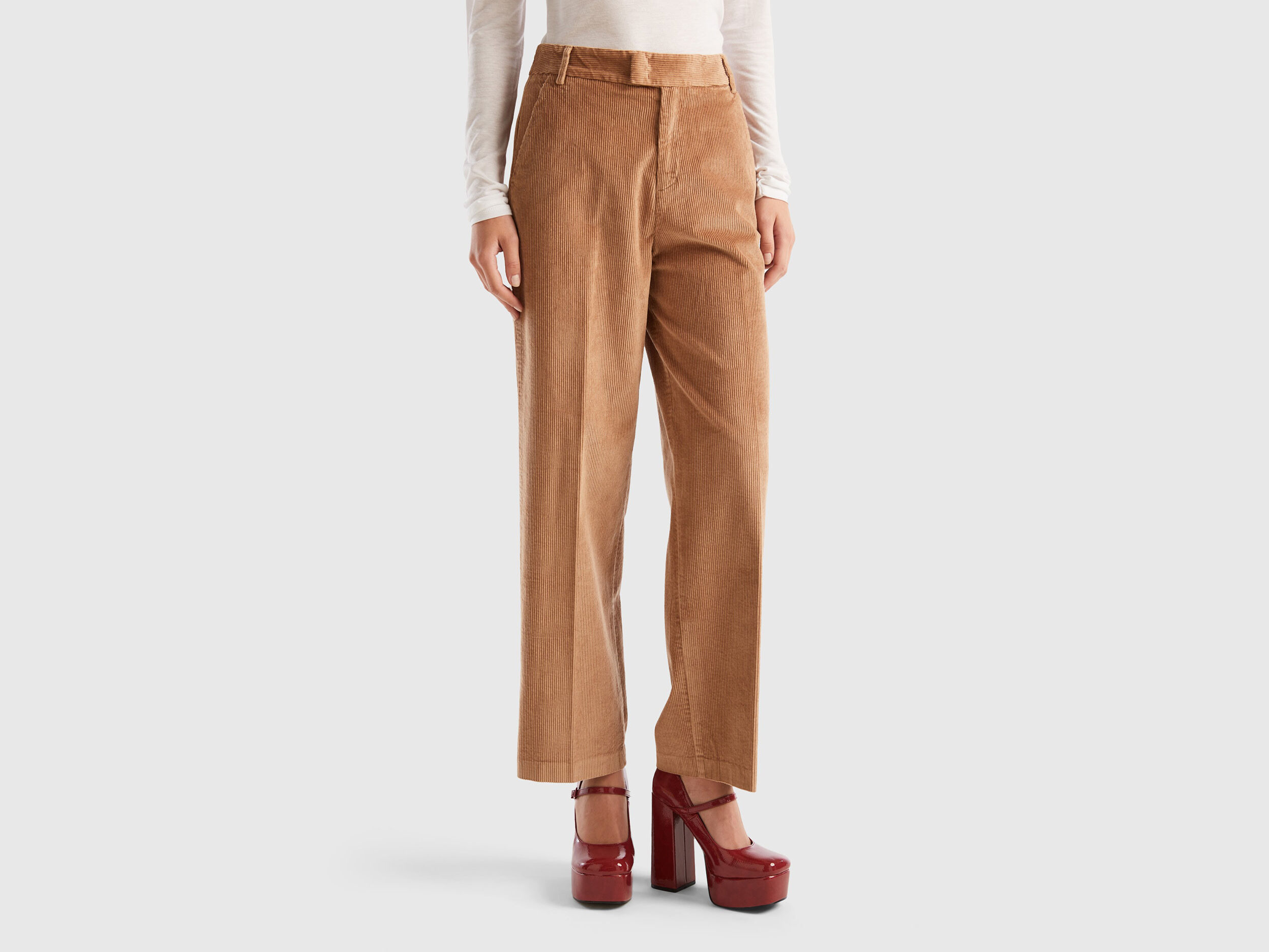 Burgundy Red Flat Front Corduroy Trousers | Peter Christian