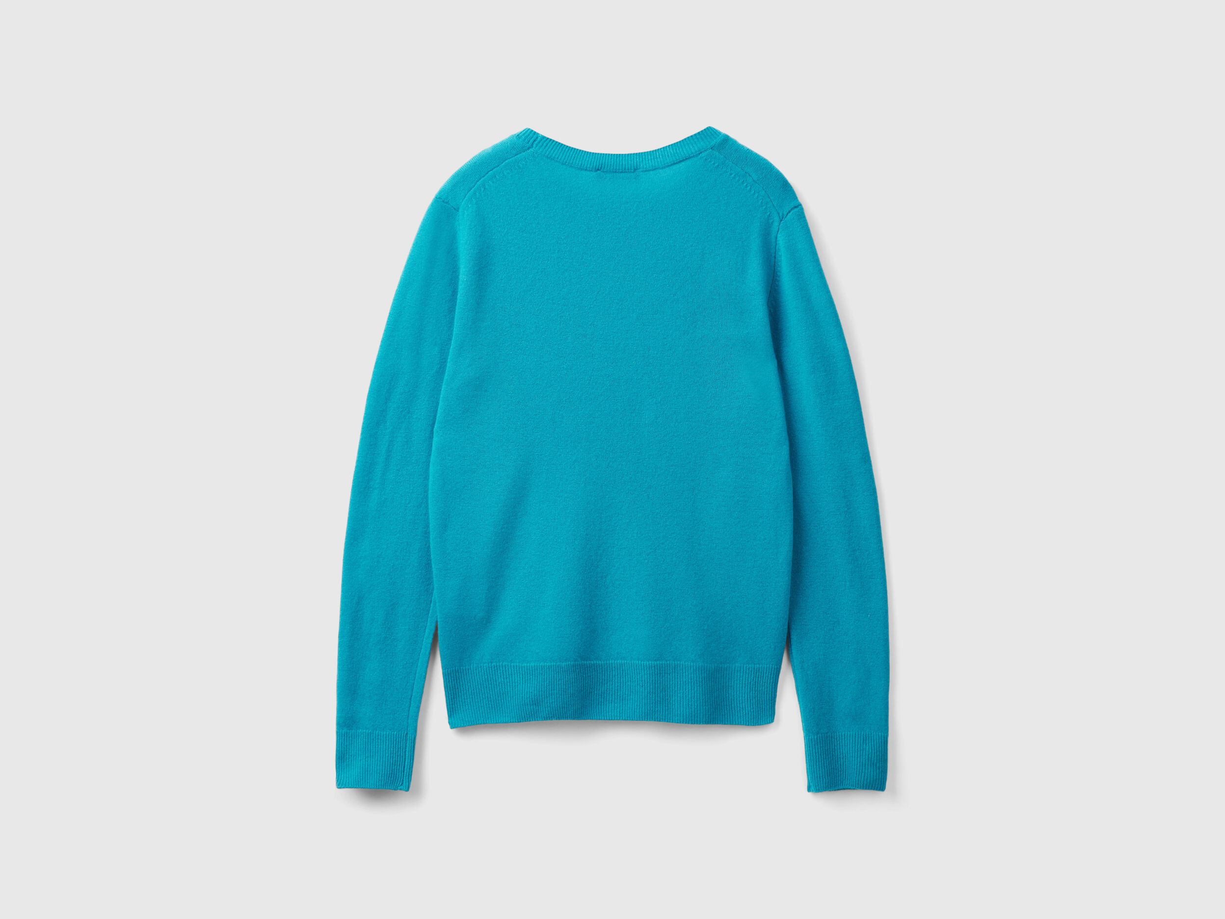 Turquoise crew neck sweater in pure Merino wool