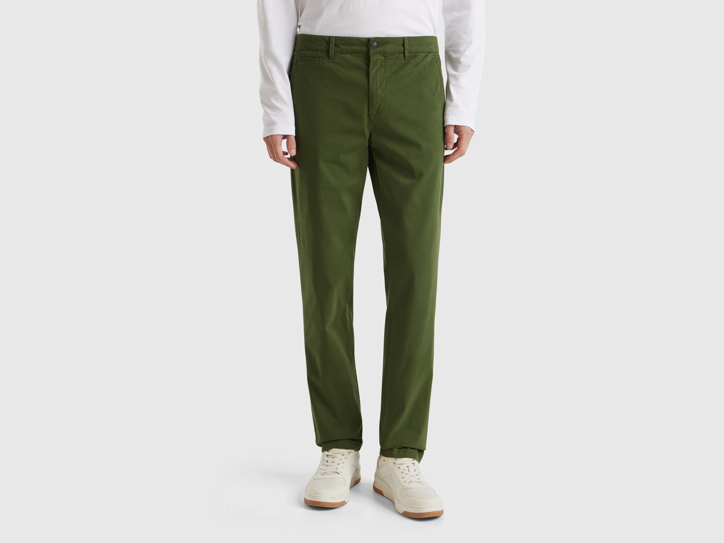 高級品市場 Olive green slim fit chinos - Olive Green | Benetton Pants