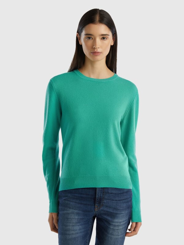Light green crew neck sweater in Merino wool Women