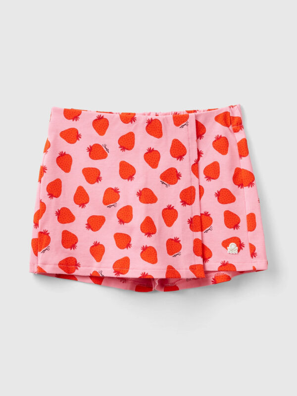 Falda pantalón rosa con estampado de fresas Niña