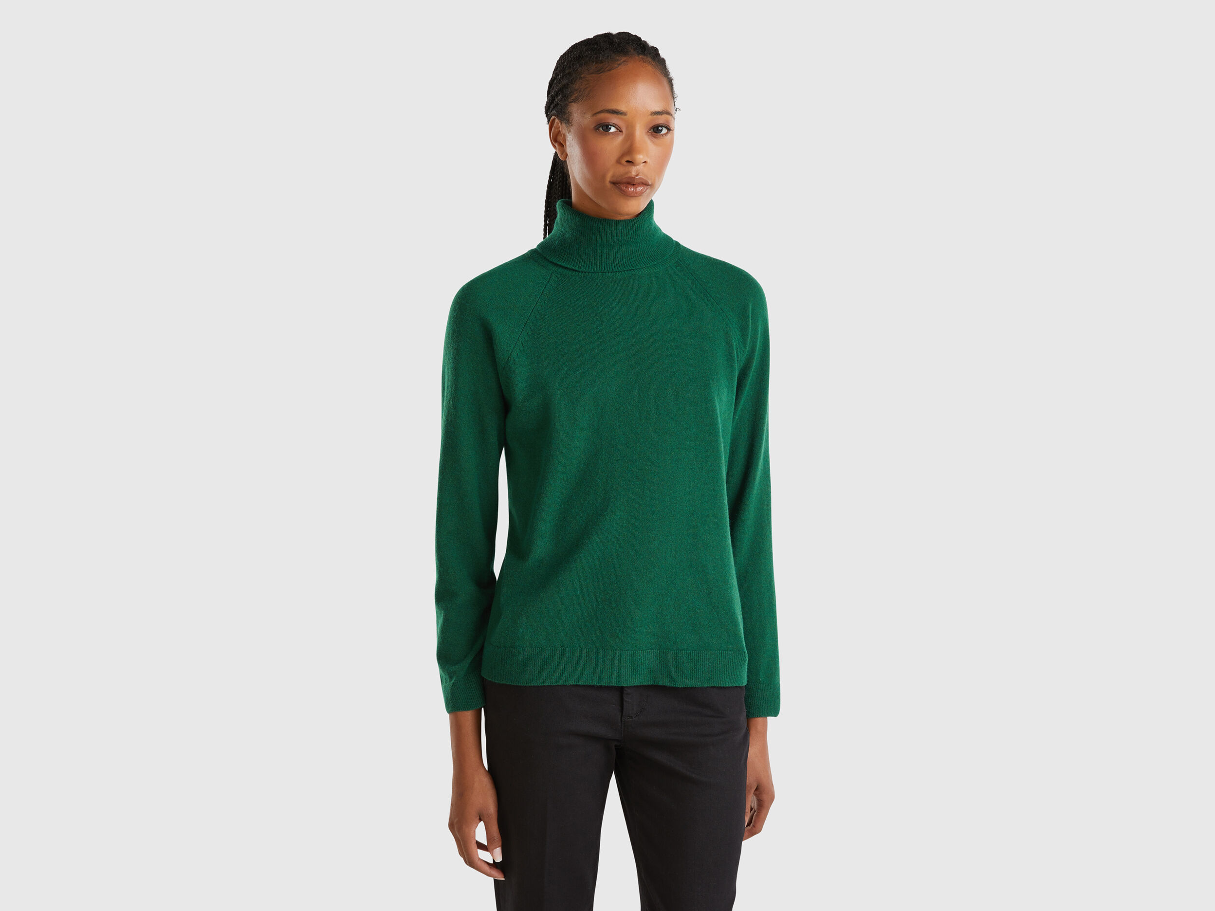Forest green turtleneck in wool and cashmere blend Dark Green Benetton