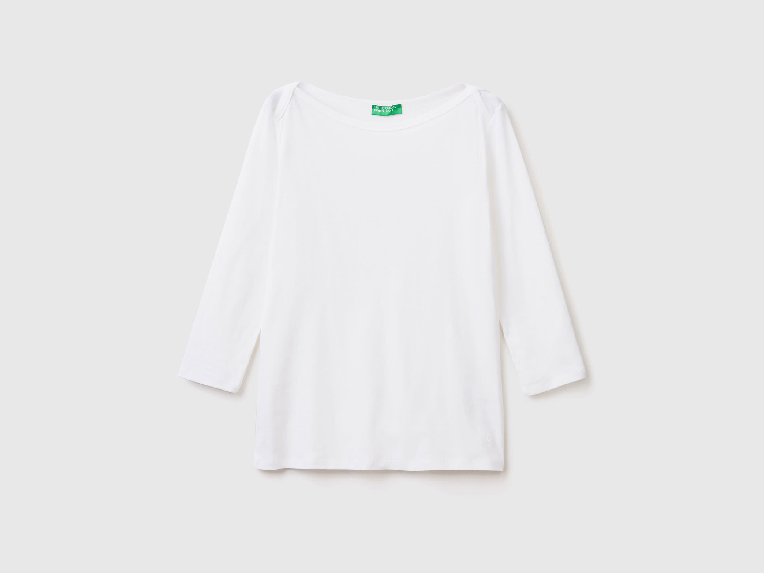 激安挑戦！！ T-shirt with Benetton | White - cotton 100% in neck boat トップス