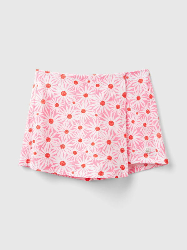 Falda pantalón rosa con estampado de flores Niña