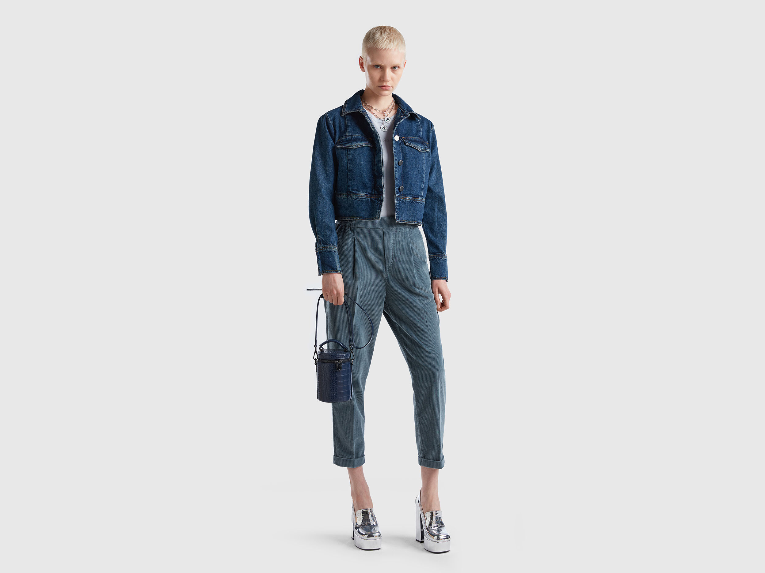 Boxy fit denim jacket Dark Blue Benetton