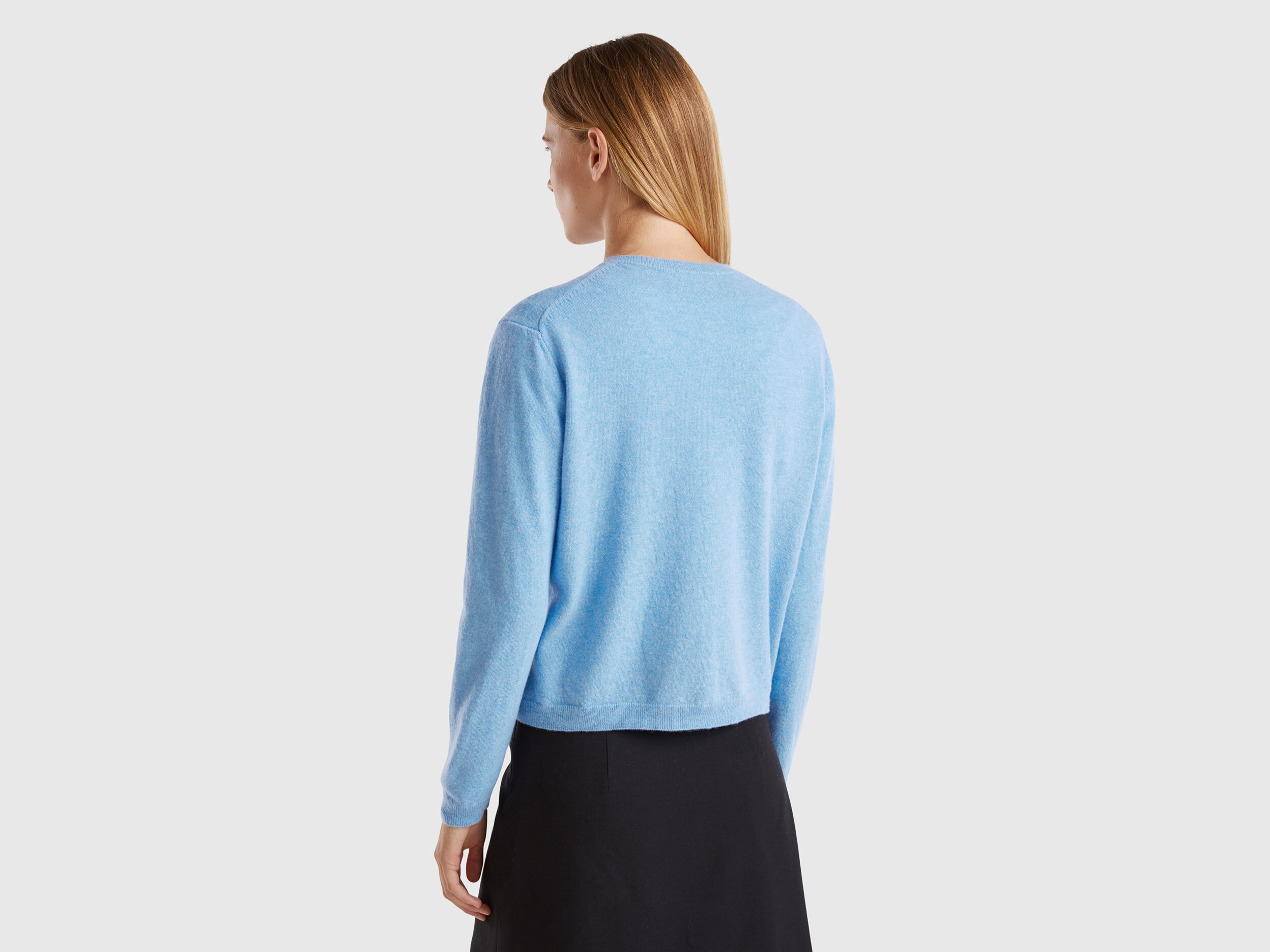 Marl sky blue cardigan in pure Merino wool