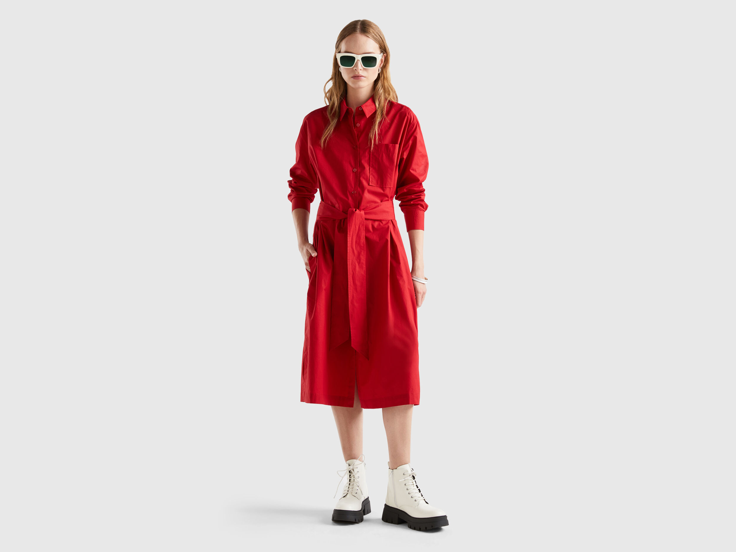 Red midi 2025 shirt dress