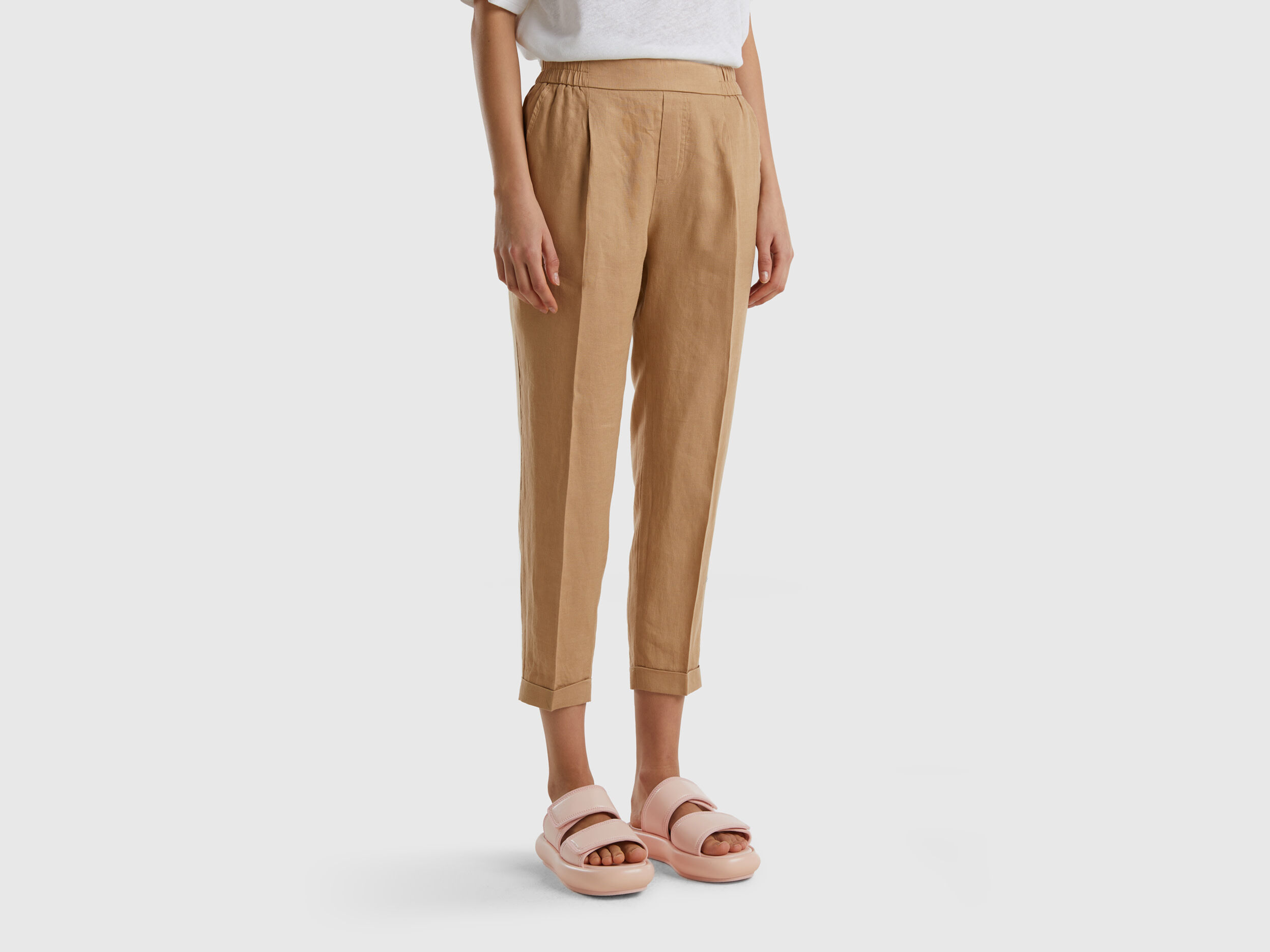 United Colors of Benetton Beige Slim Fit Flat Front Trousers