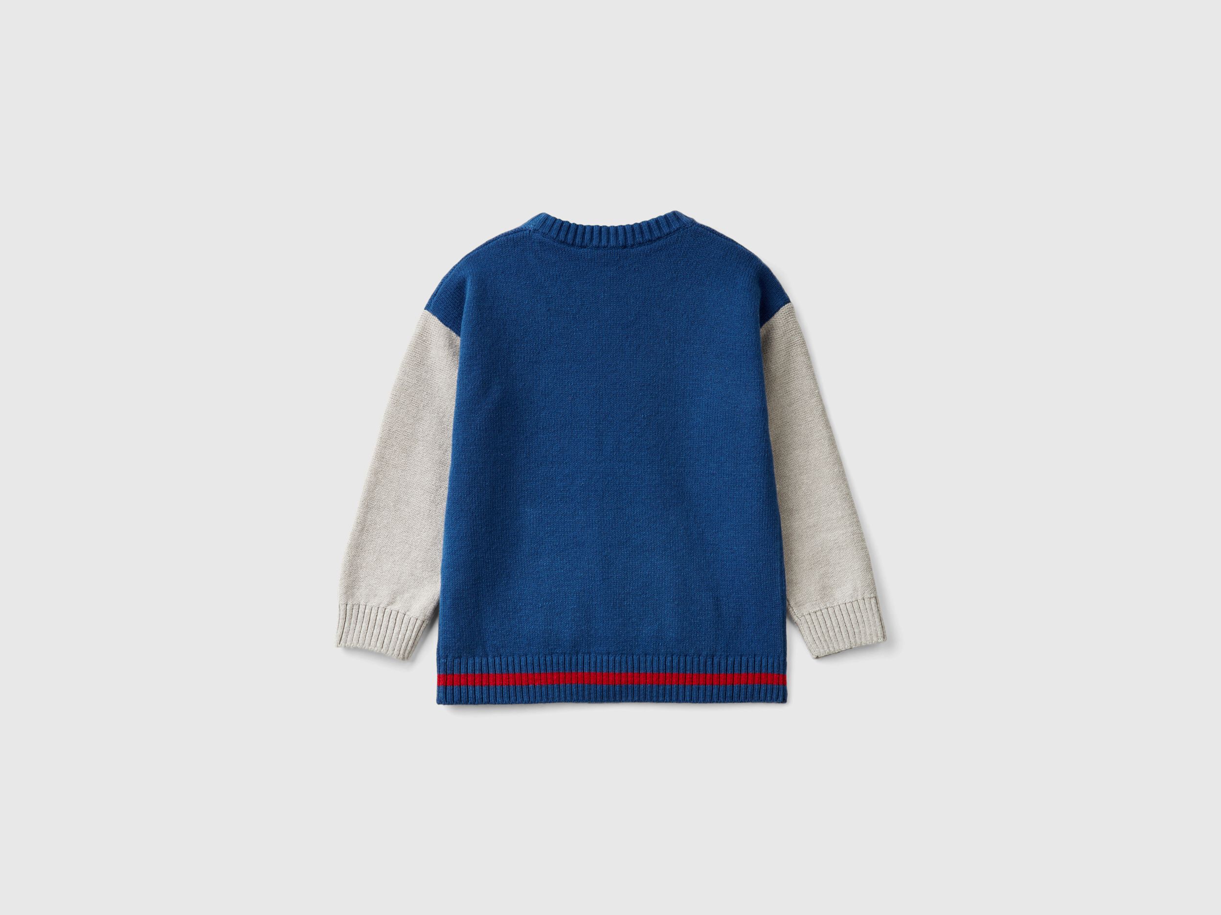 Sweater with number inlay - Blue | Benetton