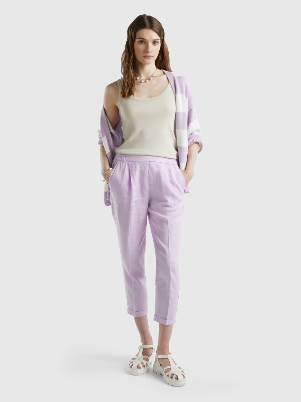 100% Linen Trousers Ecru | Parfois