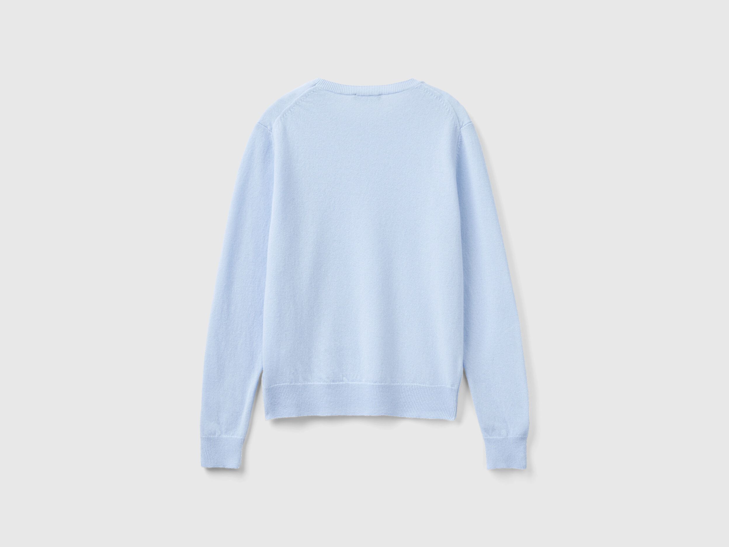 Light blue crew neck sweater in Merino wool Sky Blue Benetton