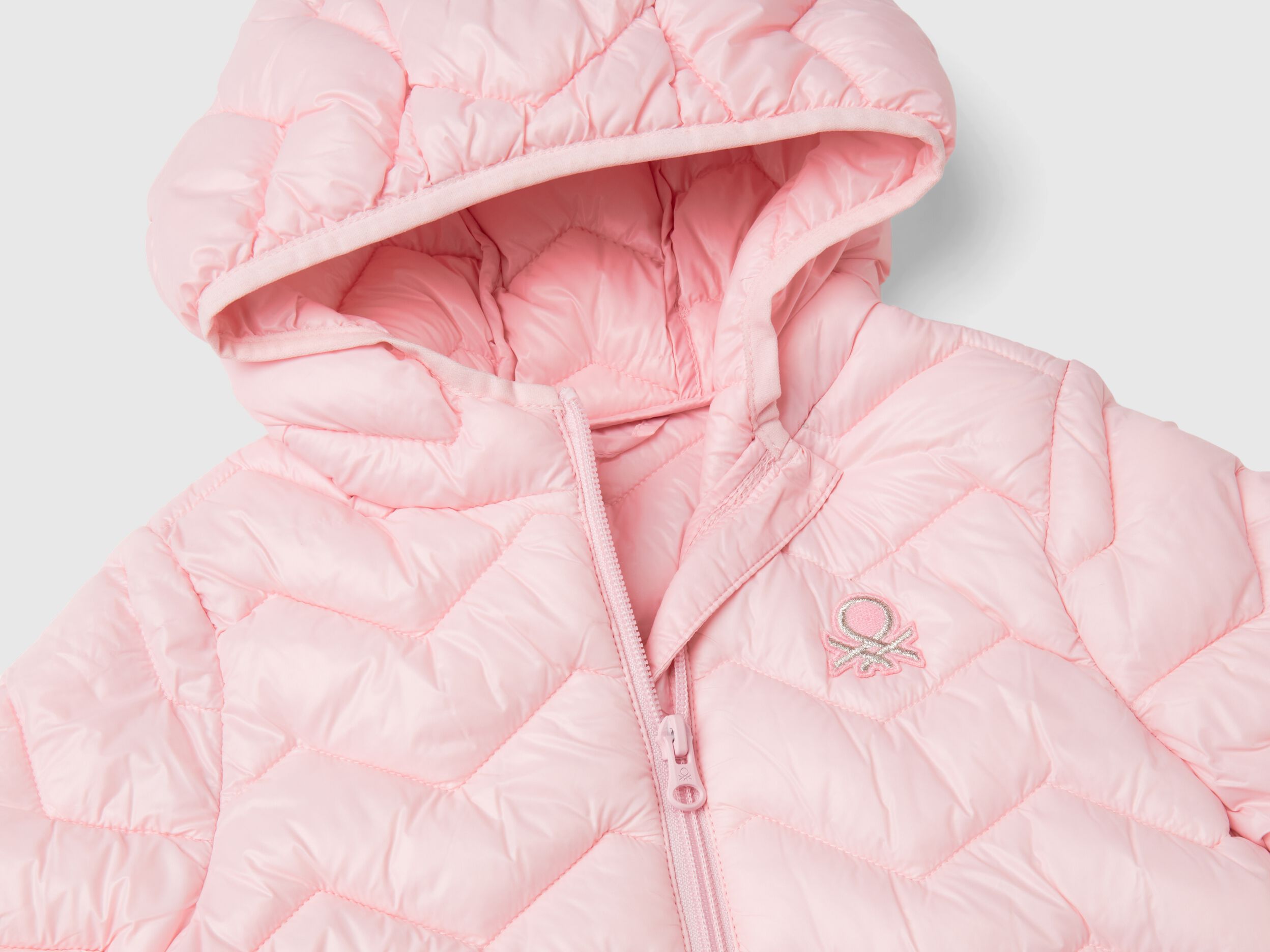 Pink padded jacket with hood store