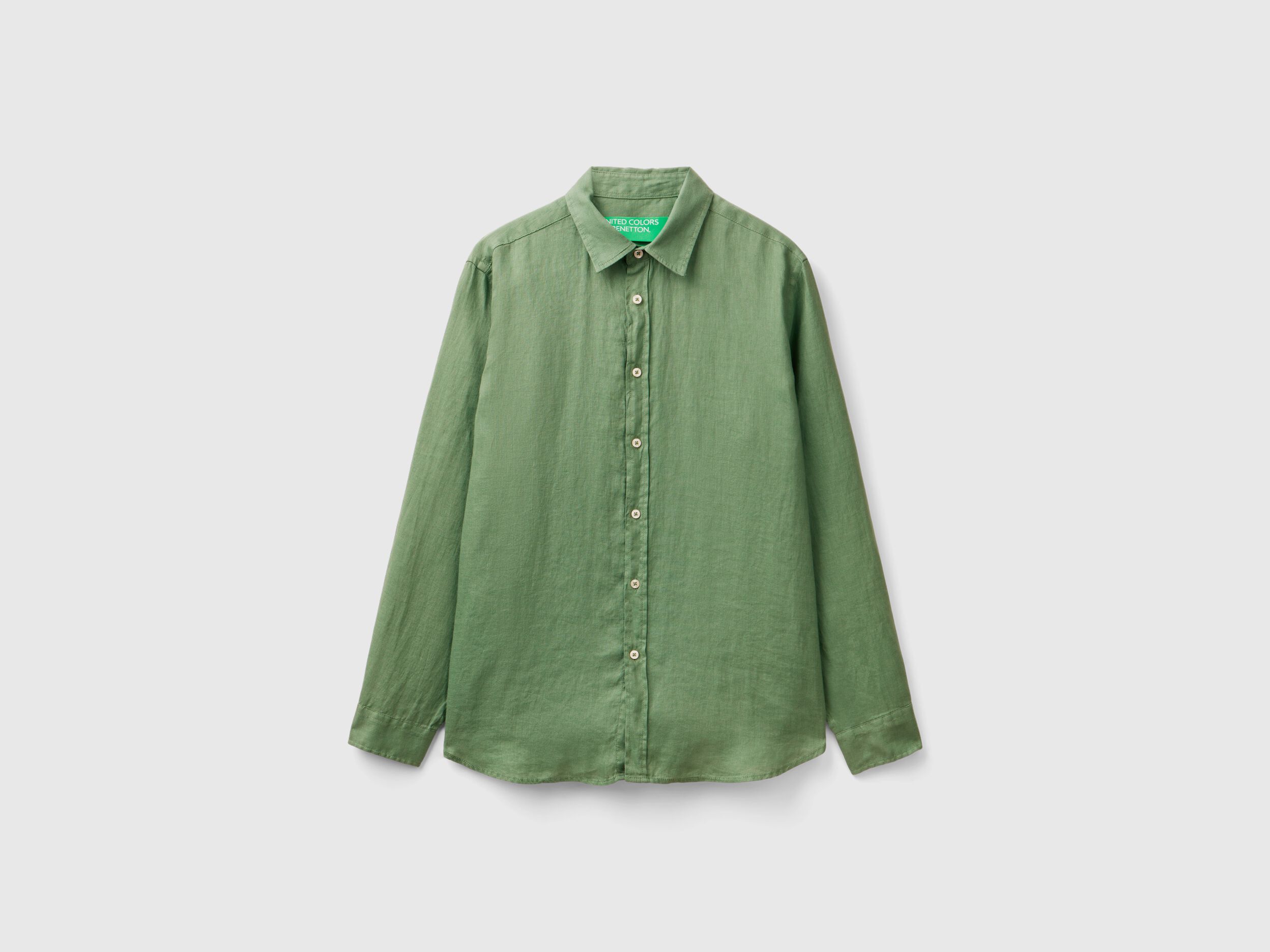 ファッション特集 - linen pure in Shirt Green Benetton | 長袖シャツ
