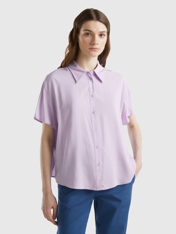 Women loose fitting boxy short sleeve S/S shirt with spot print