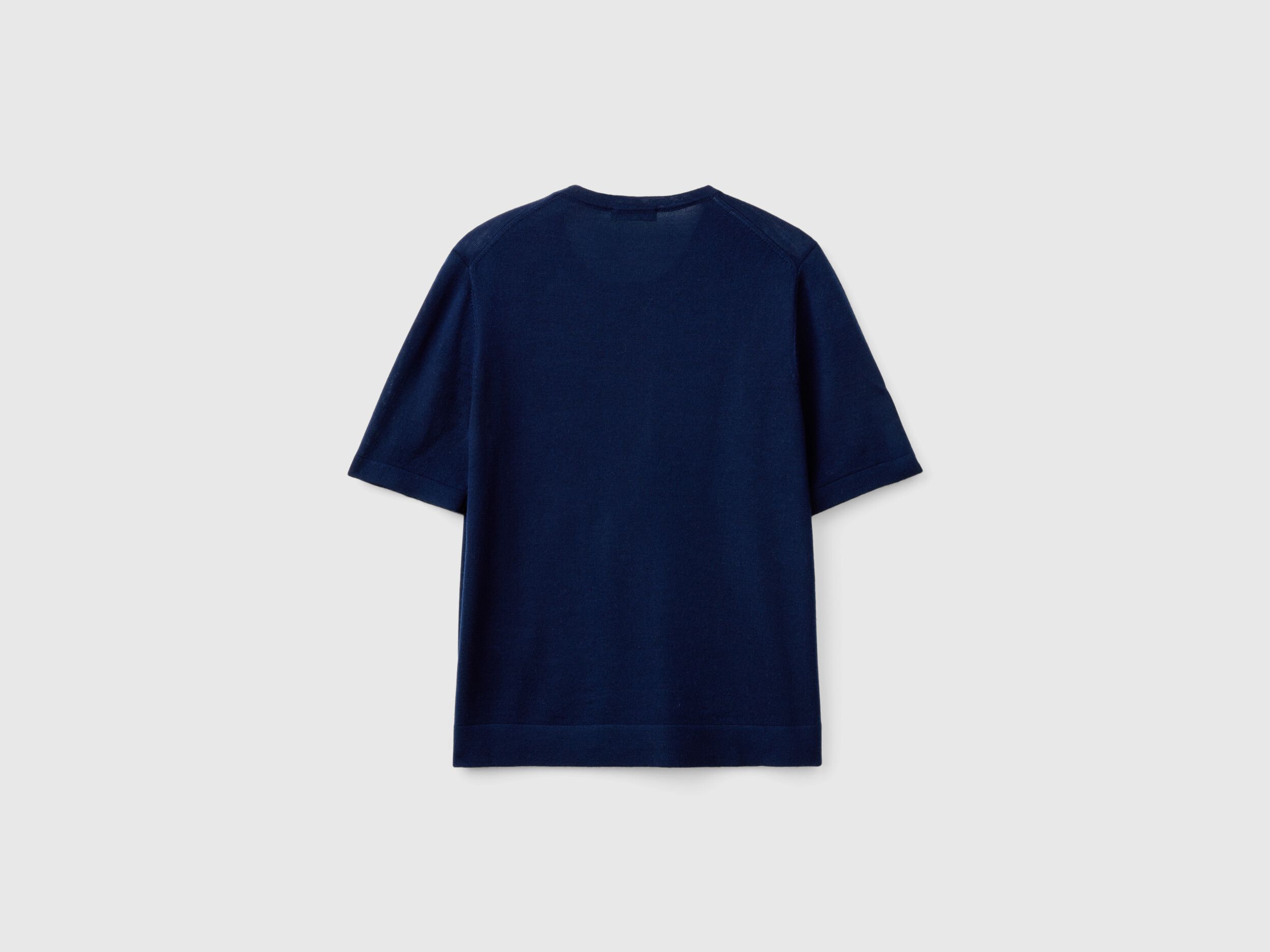 Benetton Short Sleeve Sweater in Pure Merino Wool Dark Blue Women