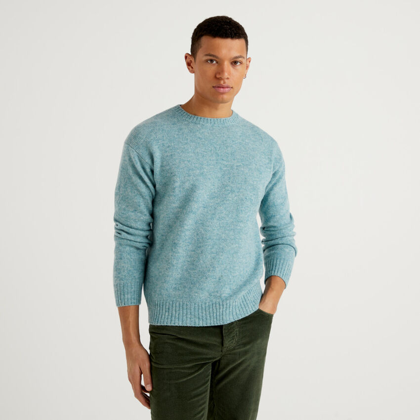 Crew neck sweater in pure Shetland wool