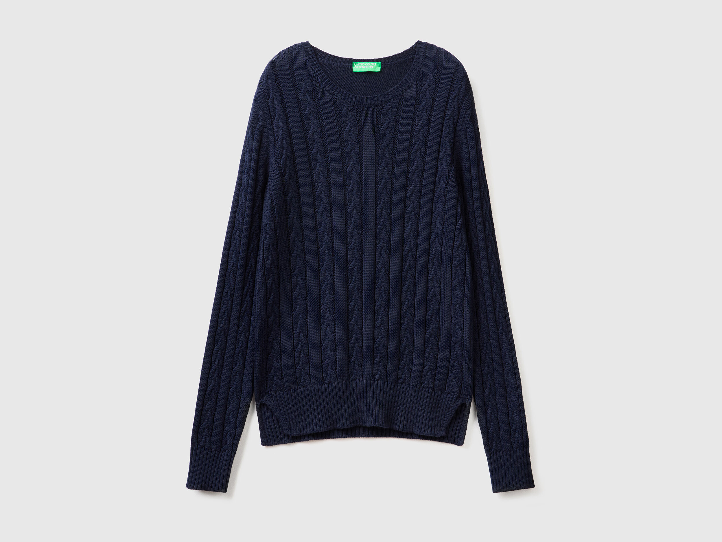 Cable knit sweater 100% cotton - Dark Blue | Benetton