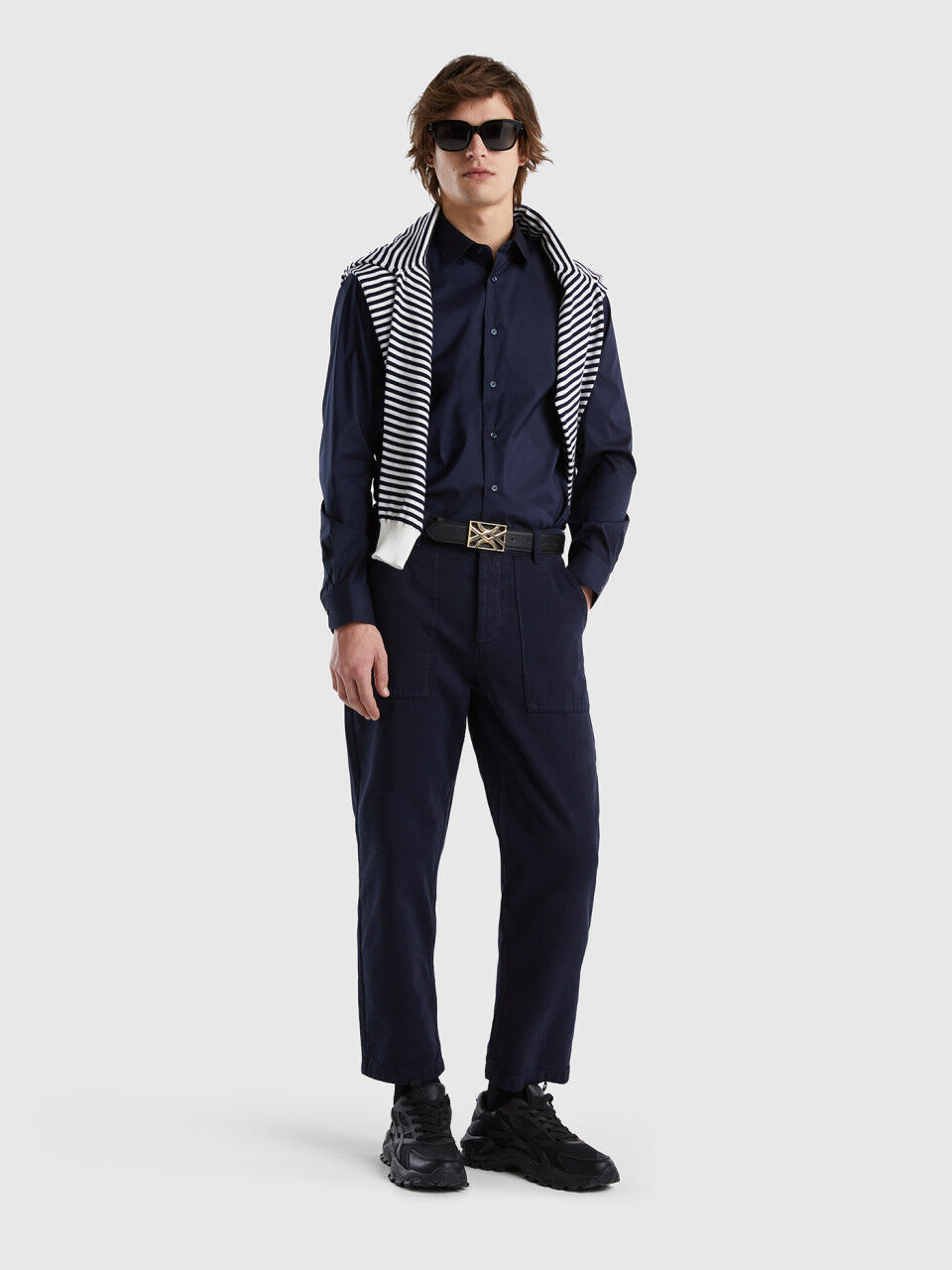 Cropped straight leg trousers