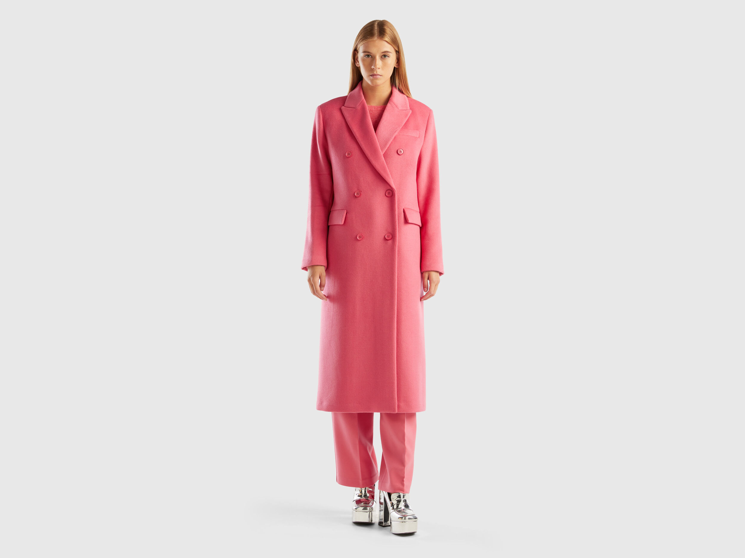 Pink single top breasted wool coat