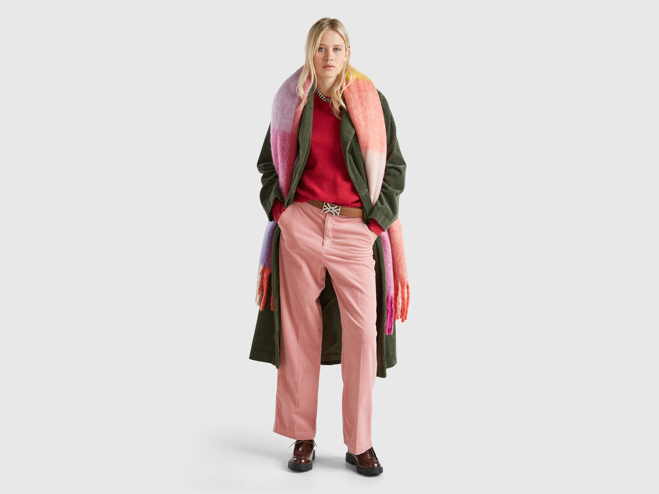 Wide velvet trousers - Pink | Benetton