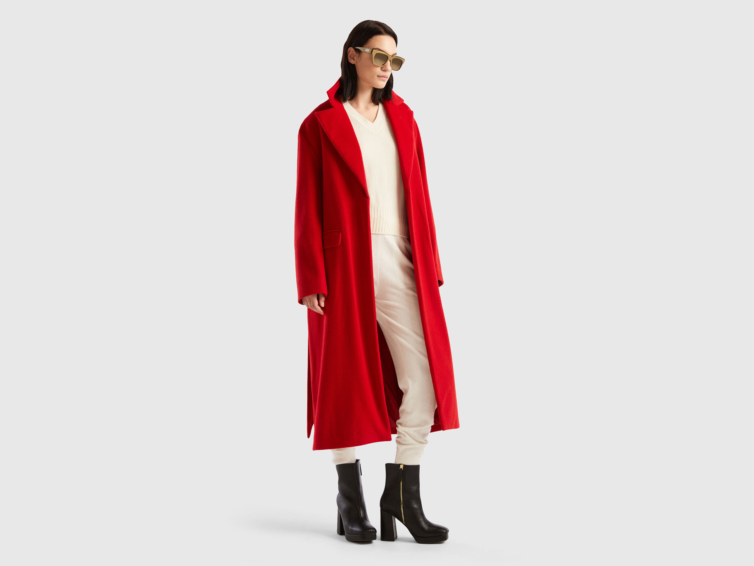 Long coat with belt Red Benetton