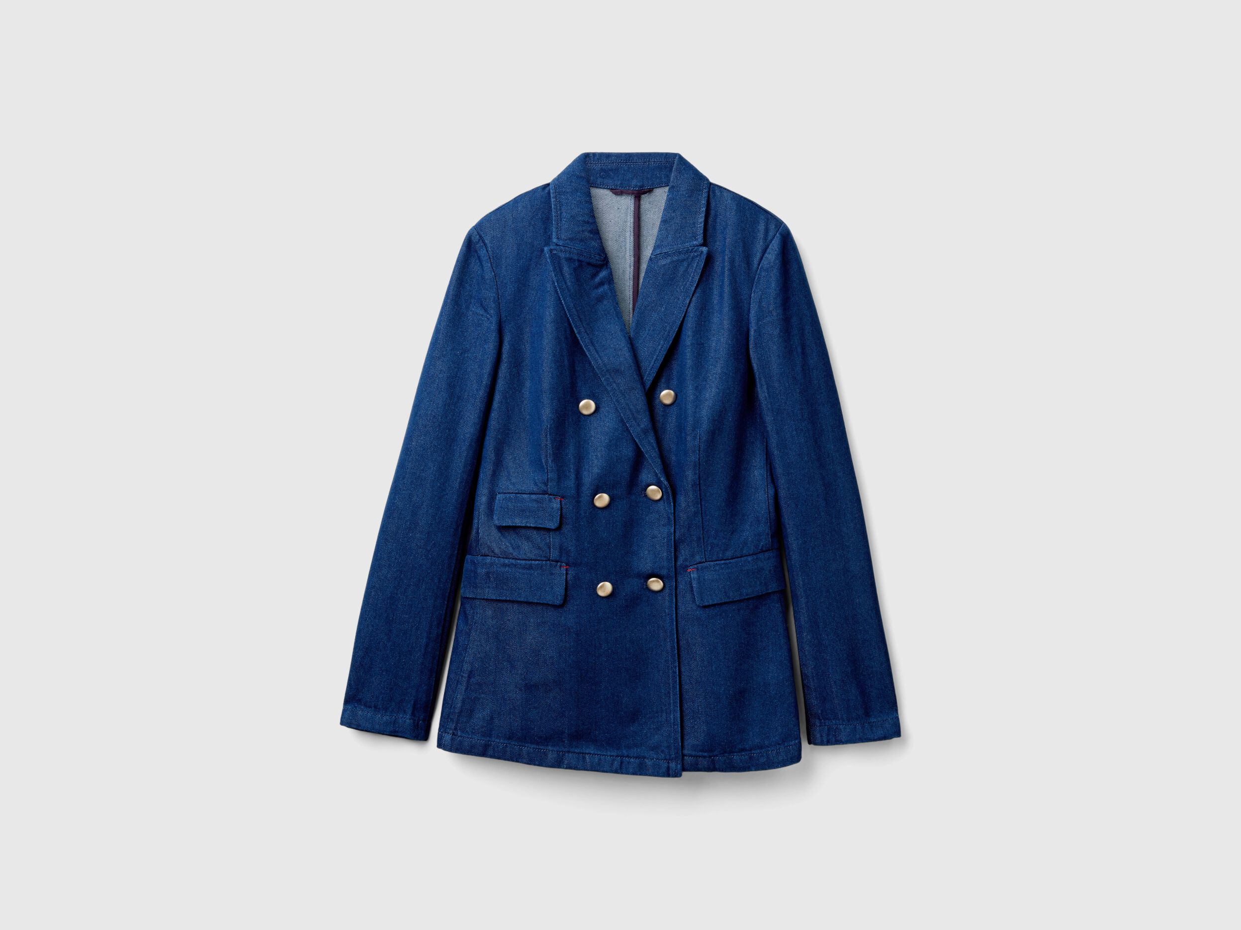 Benetton Double Breasted Denim Blazer Blue Women