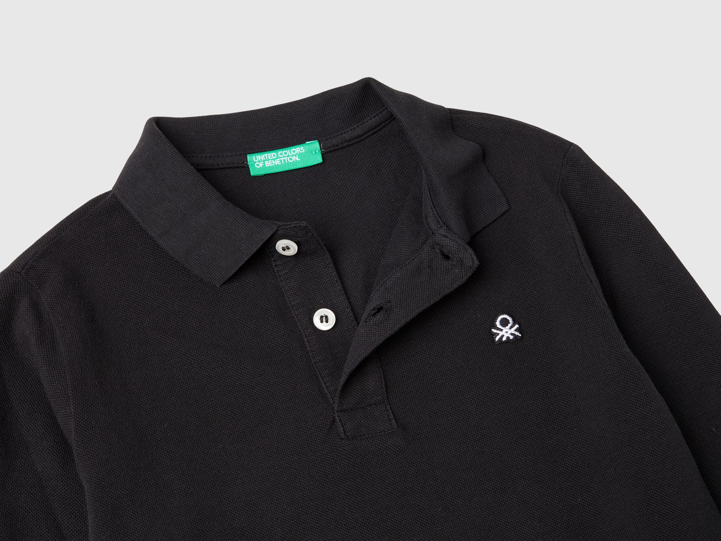 Benetton 100 Organic Cotton Long Sleeve Polo Black Kids