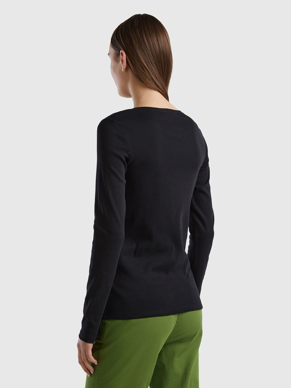 Black cotton | t-shirt 100% sleeve Black long - Benetton